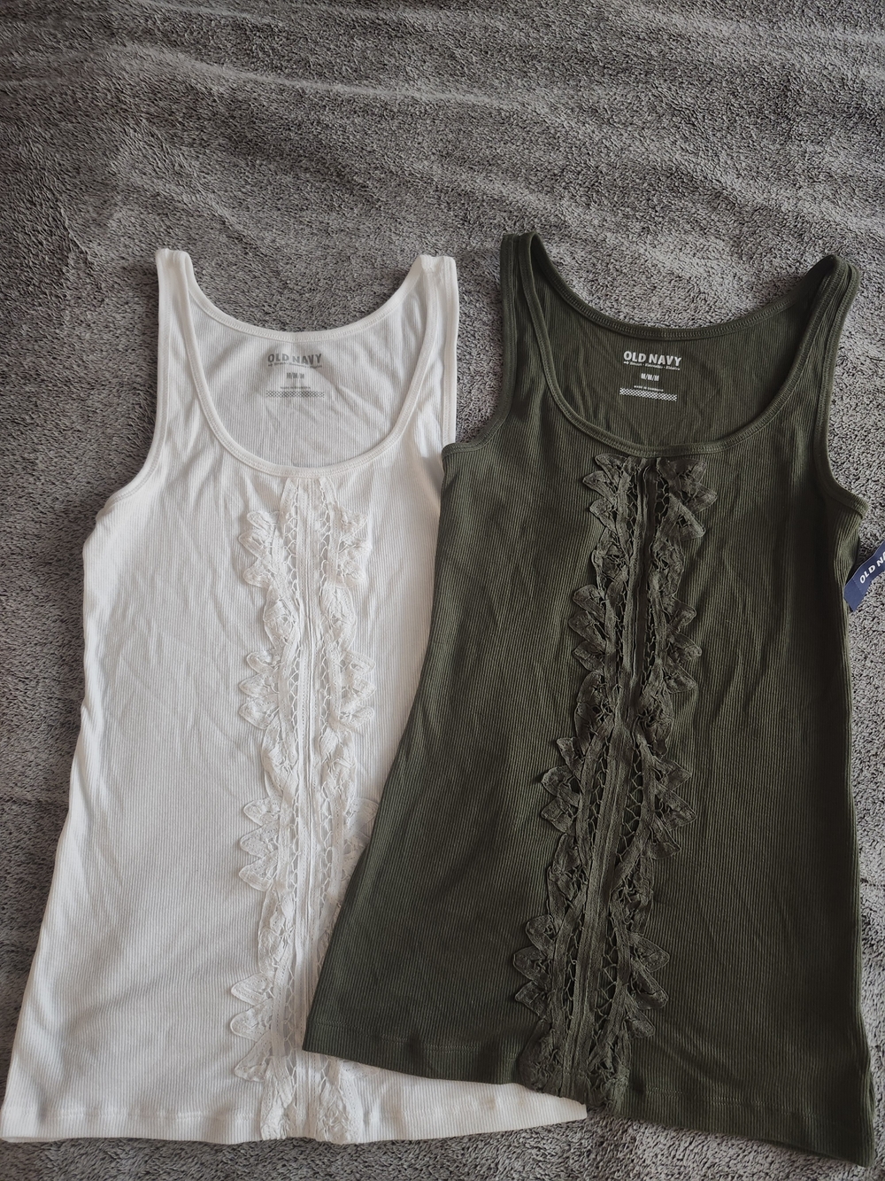 Brand New- Old Navy Lace-Trim Tank Tops - White & Olive Army Green - Medium